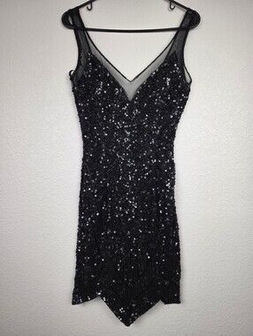 NWT $259 Mac Duggal Black Sequin Cocktail Dress Size 2